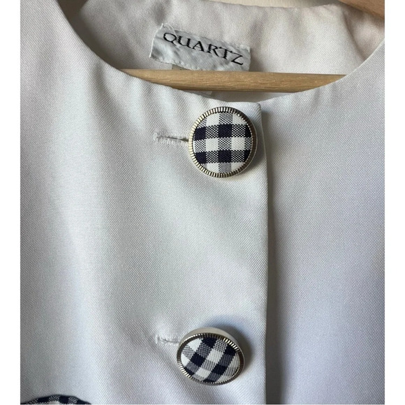 Women’s Quartz Vintage blazer front white blue navy button shoulder pad size 14. - Picture 4 of 16